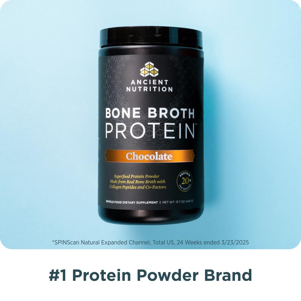 Ancient Nutrition Grass Fed, Cage Free, Bone Broth Protein Powder, 20g Protein, Hydrolyzed Collagen Peptides, Keto & Paleo Friendly, Supports Joint, Gut Health, Vanilla, 20 Servings
