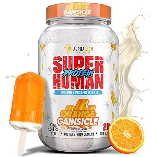 ALPHA LION Superhuman Whey Protein Powder, Great Tasting Pure Whey Protein Isolate, Low Carb, Low Sugar, No Bloat Post Workout, Muscle Recovery & Growth (28 Servings, Orange Gainsicle)