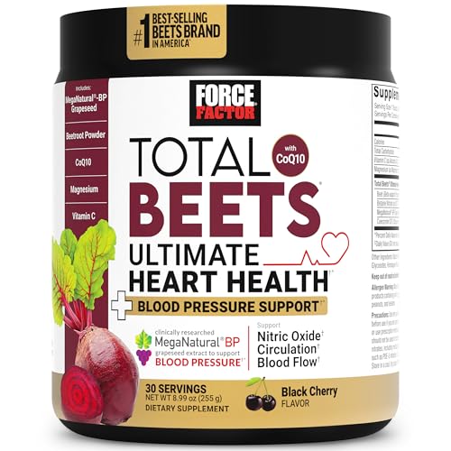 Force Factor Total Beets Ultimate Heart Health Blood Pressure Support with CoQ10, Beet Root Powder, Grape Seed Extract, Blood Pressure Supplement for Circulation, Black Cherry, 30 Servings