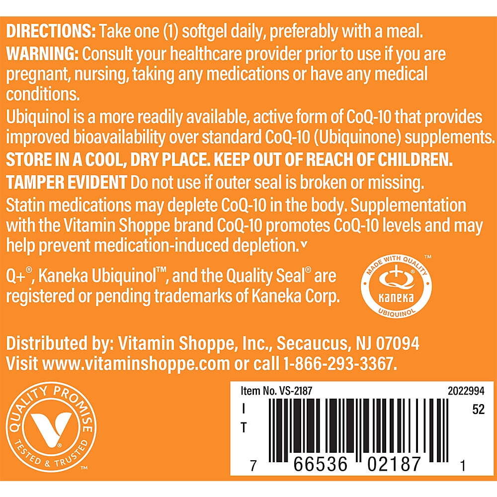 The Vitamin Shoppe Ubiquinol CoQ-10 100mg - Once Daily (120 Softgels)