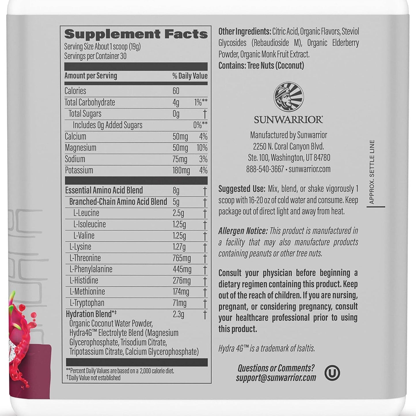Sunwarrior Active Aminos Dragon Fruit Flavor 570g