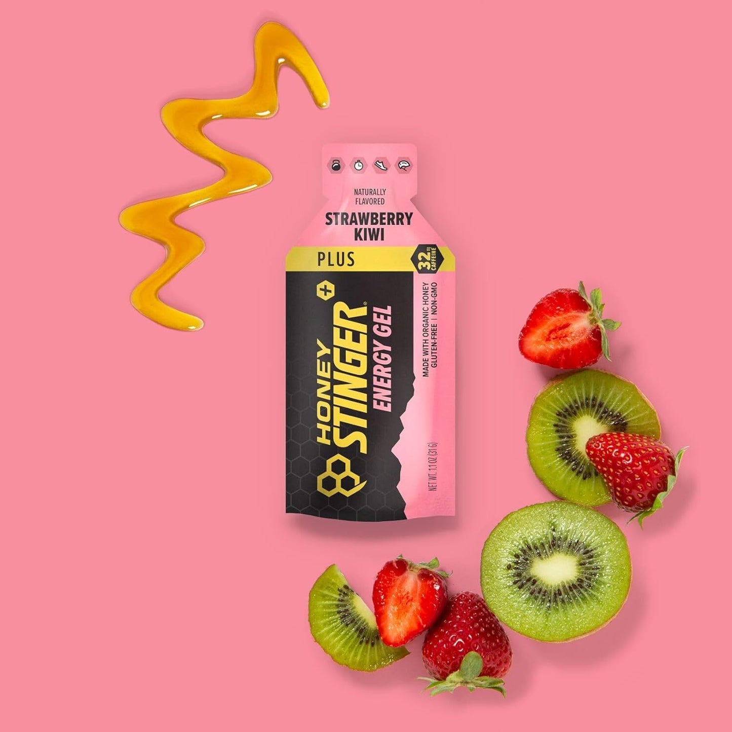 Honey Stinger Strawberry Kiwi Energy Gel.  Caffeinated & Gluten Free