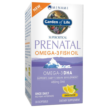 Garden of Life Prenatal DHA Omega 3 Fish Oil Supplement - Minami Natural Prenatal, Lemon, 60 Softgels
