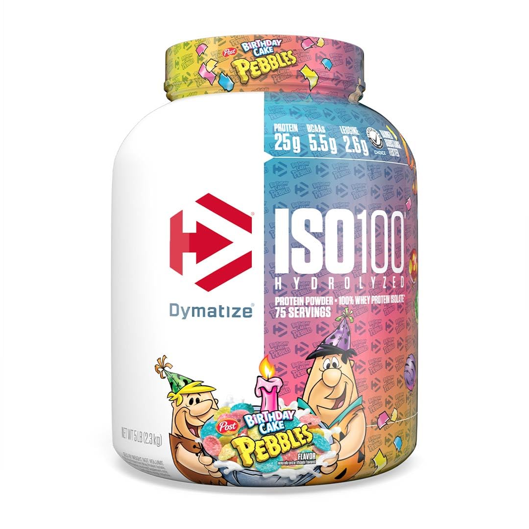 Dymatize x Fruity Pebbles ISO100 Whey Protein Powder Isolate, 25g of Protein, 20 Servings, 5.5g BCAAs, 120 Cal., Gluten Free, 1g Fat, 1g Sugar, 2g Carb