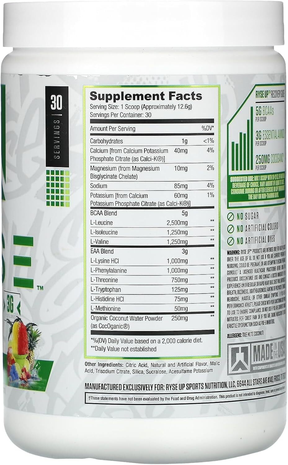 RYSE Up Supplements BCAA + EAA, 30 Servings, Tropical Snocone Pack of 2