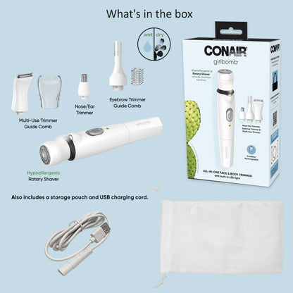 Conair Girlbomb All-in-One Face & Body Trimmer LED Lht Cordless Rechargeable NEW