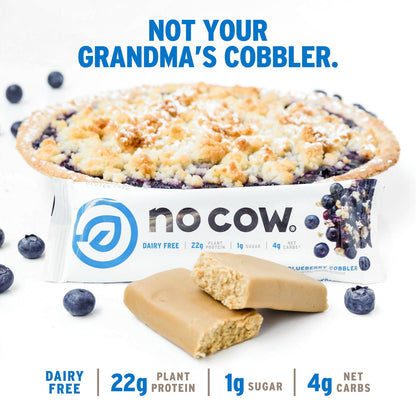 No Cow High Protein Vegan Protein Bars, Blueberry Cobbler, 12 Pack