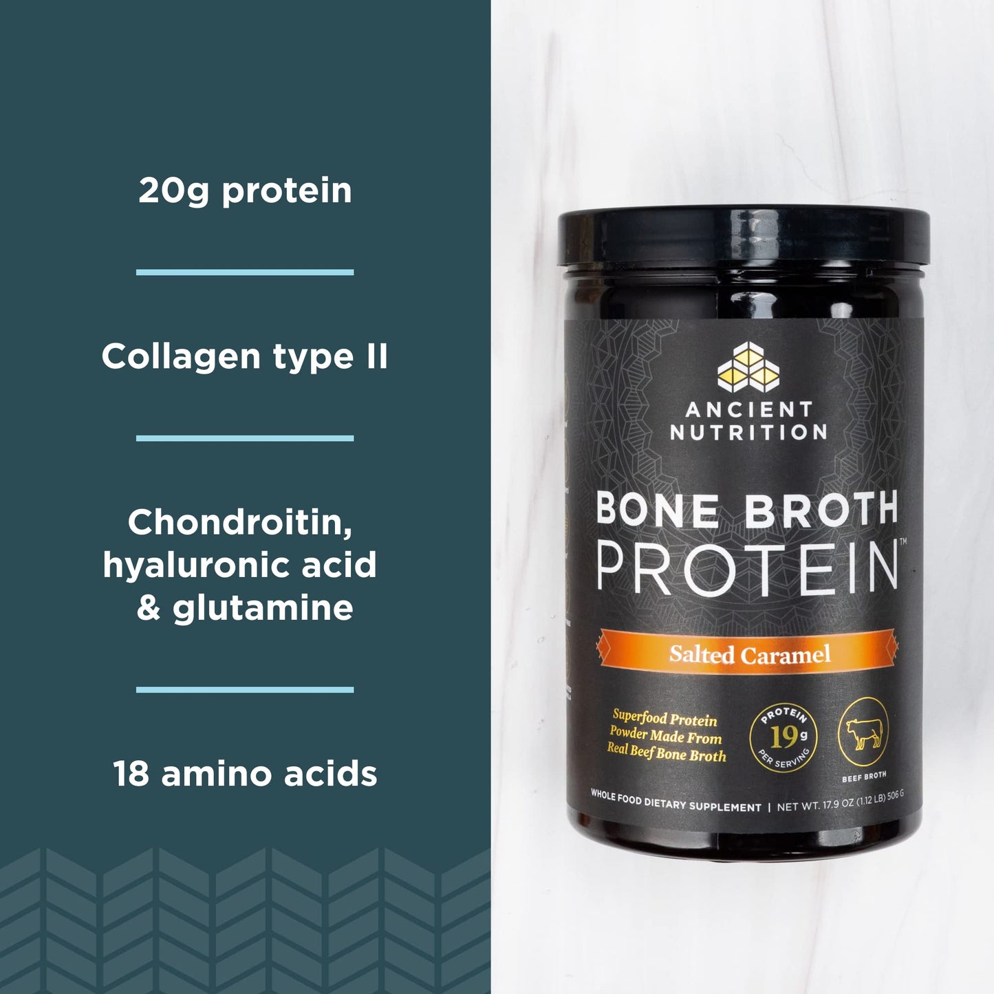 Ancient Nutrition Grass Fed, Cage Free, Bone Broth Protein Powder, 20g Protein, Hydrolyzed Collagen Peptides, Keto & Paleo Friendly, Supports Joint, Gut Health, Vanilla, 20 Servings