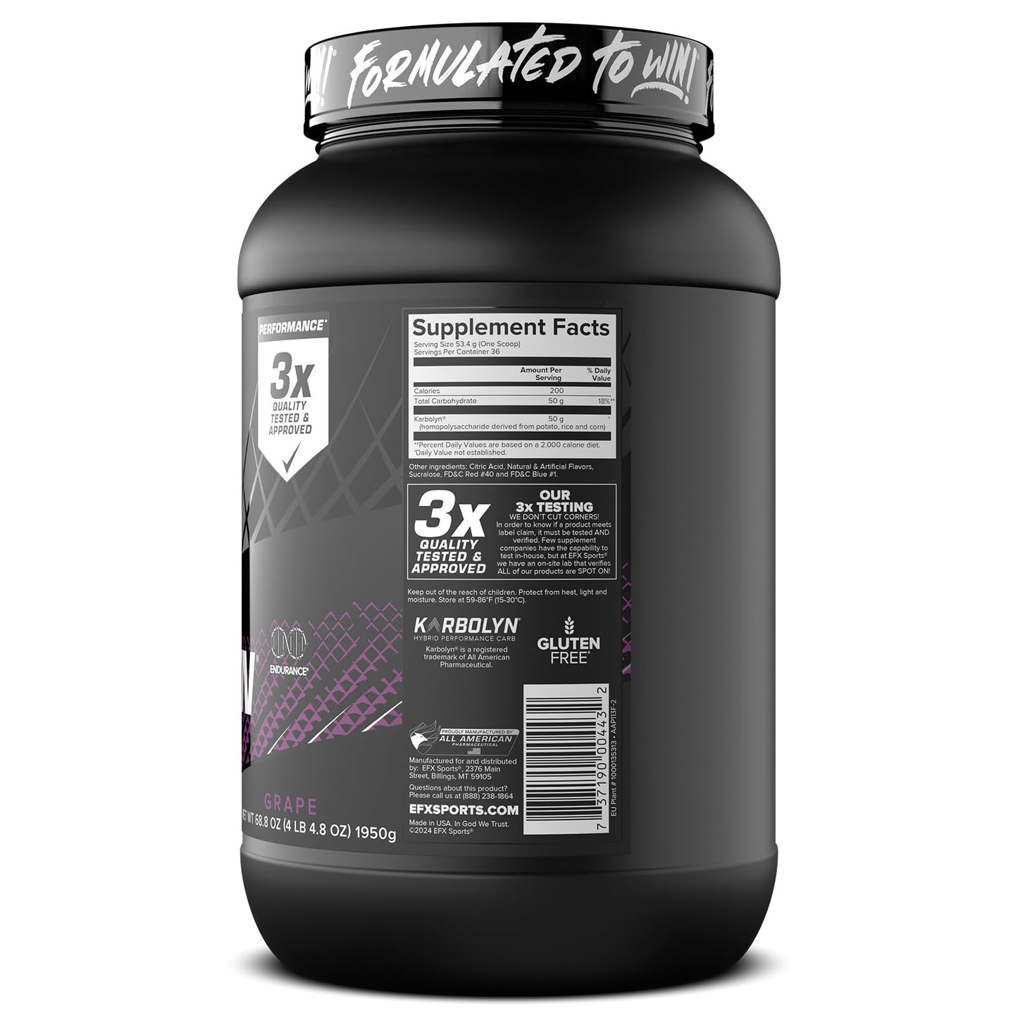 EFX Sports Karbolyn Fuel | Fast-Absorbing Carbohydrate Powder | Carb Load, Sustained Energy, Quick Recovery | Stimulant Free | 39 Servings (Neutral)