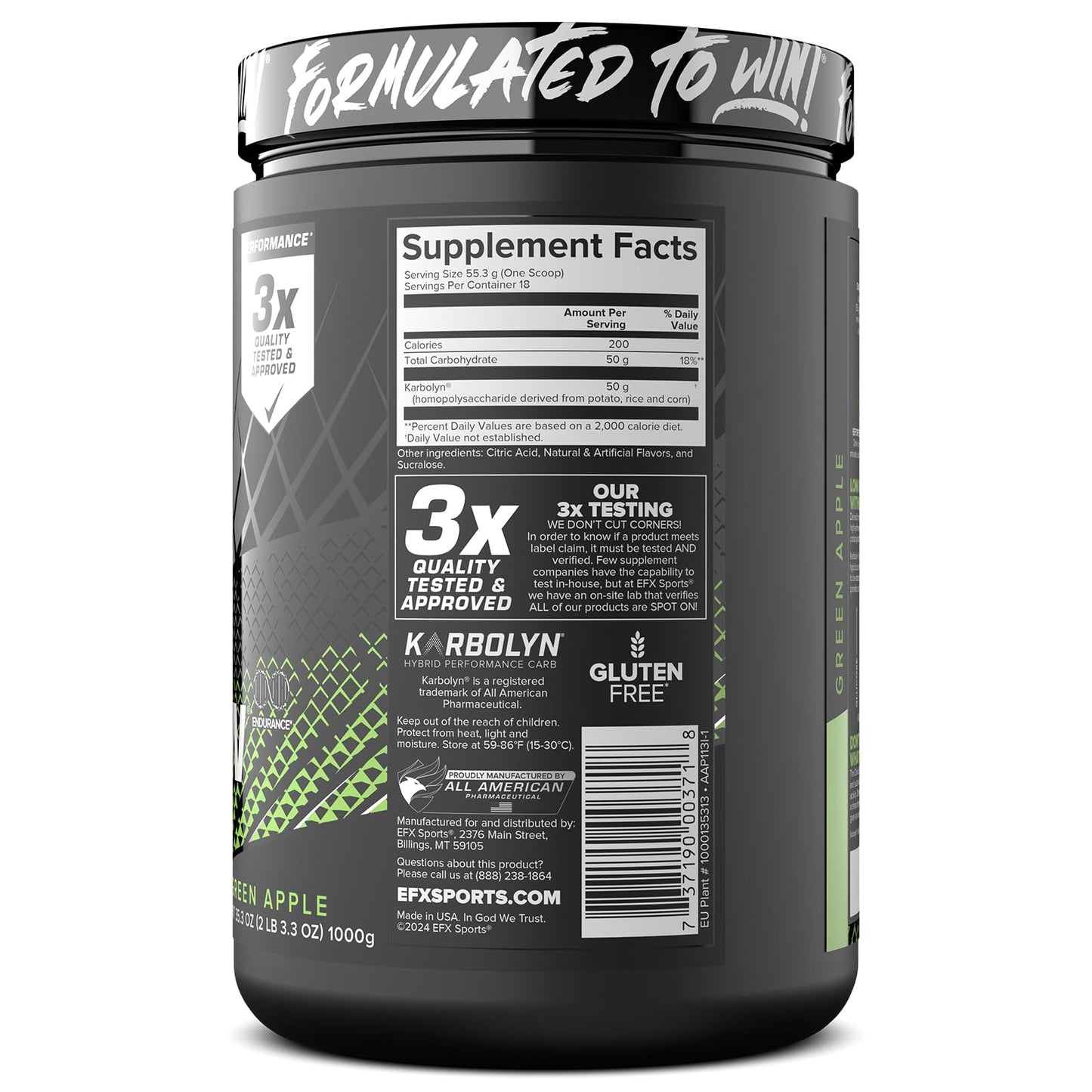EFX Sports Karbolyn Fuel | Fast-Absorbing Carbohydrate Powder | Carb Load, Sustained Energy, Quick Recovery | Stimulant Free | 39 Servings (Neutral)