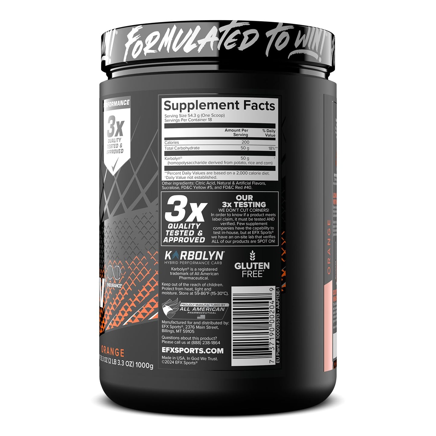 EFX Sports Karbolyn Fuel | Fast-Absorbing Carbohydrate Powder | Carb Load, Sustained Energy, Quick Recovery | Stimulant Free | 39 Servings (Neutral)