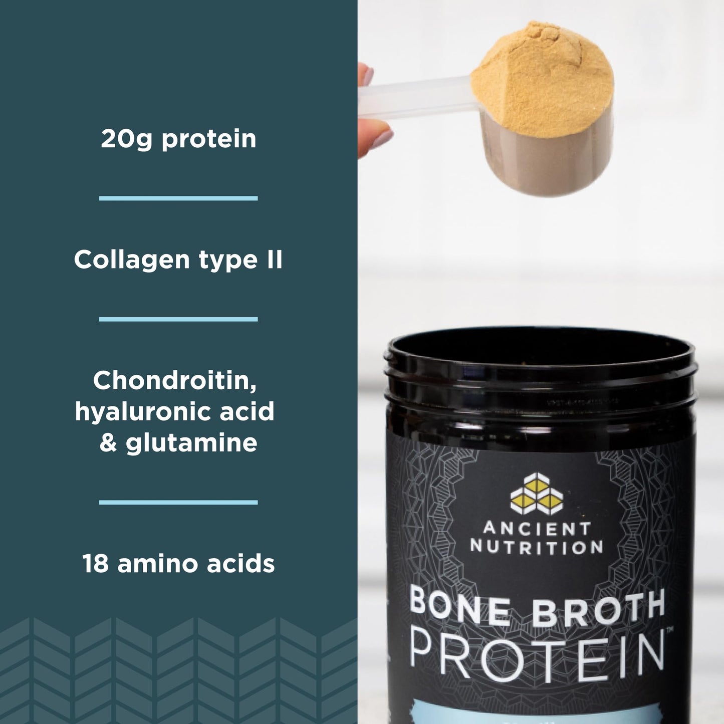 Ancient Nutrition Grass Fed, Cage Free, Bone Broth Protein Powder, 20g Protein, Hydrolyzed Collagen Peptides, Keto & Paleo Friendly, Supports Joint, Gut Health, Vanilla, 20 Servings