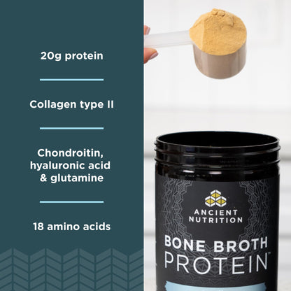 Ancient Nutrition Grass Fed, Cage Free, Bone Broth Protein Powder, 20g Protein, Hydrolyzed Collagen Peptides, Keto & Paleo Friendly, Supports Joint, Gut Health, Vanilla, 20 Servings