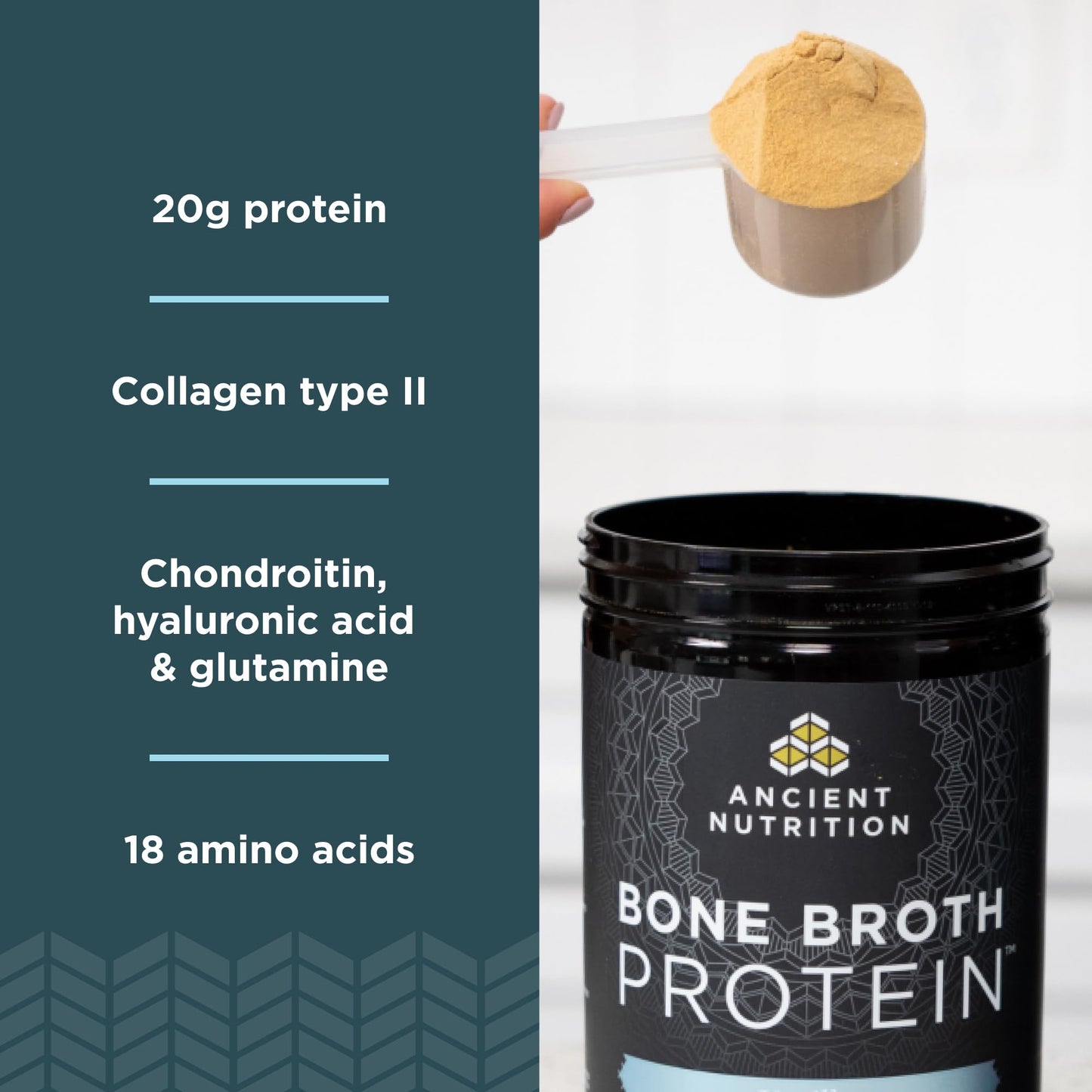 Ancient Nutrition Grass Fed, Cage Free, Bone Broth Protein Powder, 20g Protein, Hydrolyzed Collagen Peptides, Keto & Paleo Friendly, Supports Joint, Gut Health, Vanilla, 20 Servings