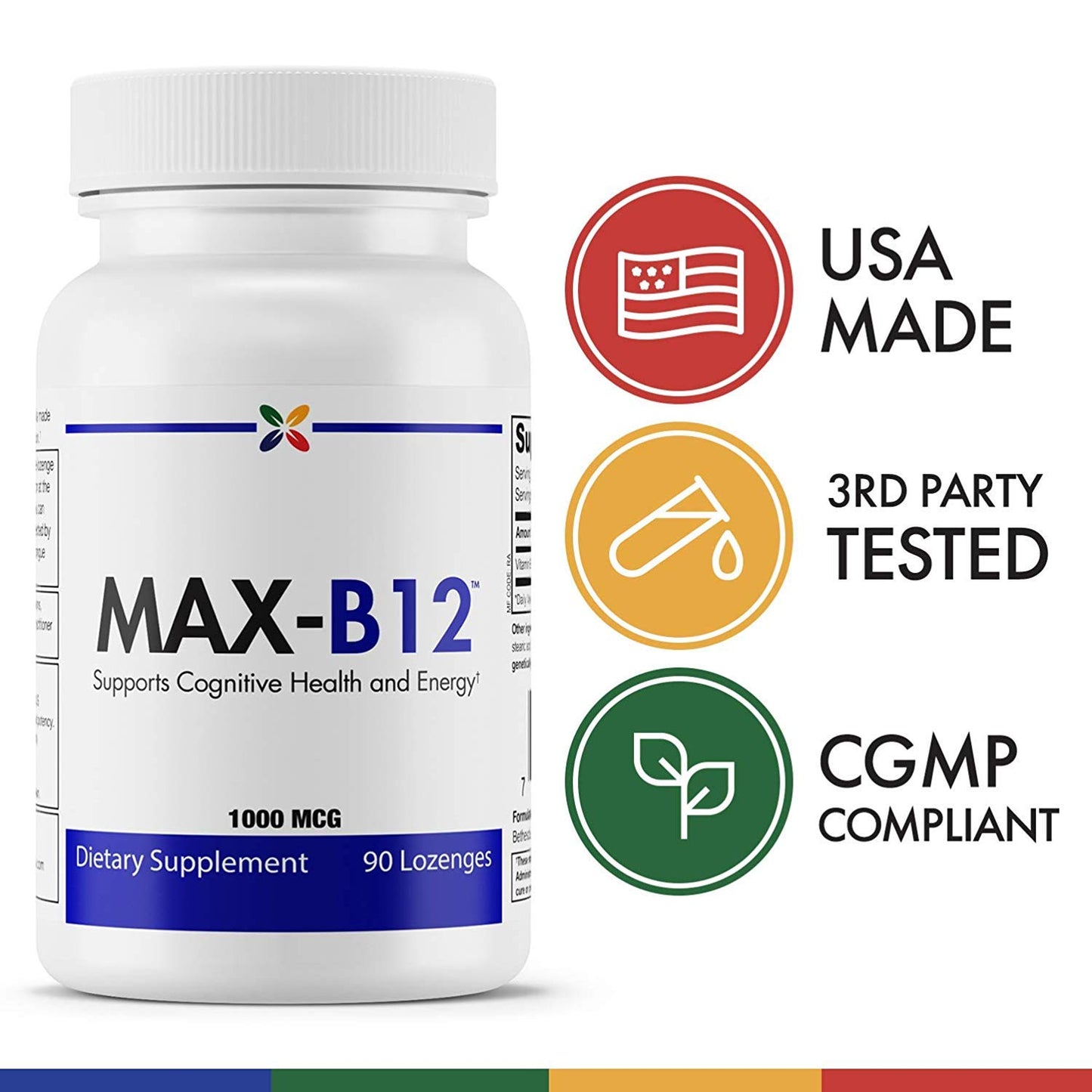 Stop Aging Now - MAX-B12 Lozenges 1000 MCG - Vitamin B12 1000mcg - Immune Support, Natural Energy and Brain Support Supplement - Supports Stress Relief Regulation - Natural Sleep Aid - 90 Lozenges