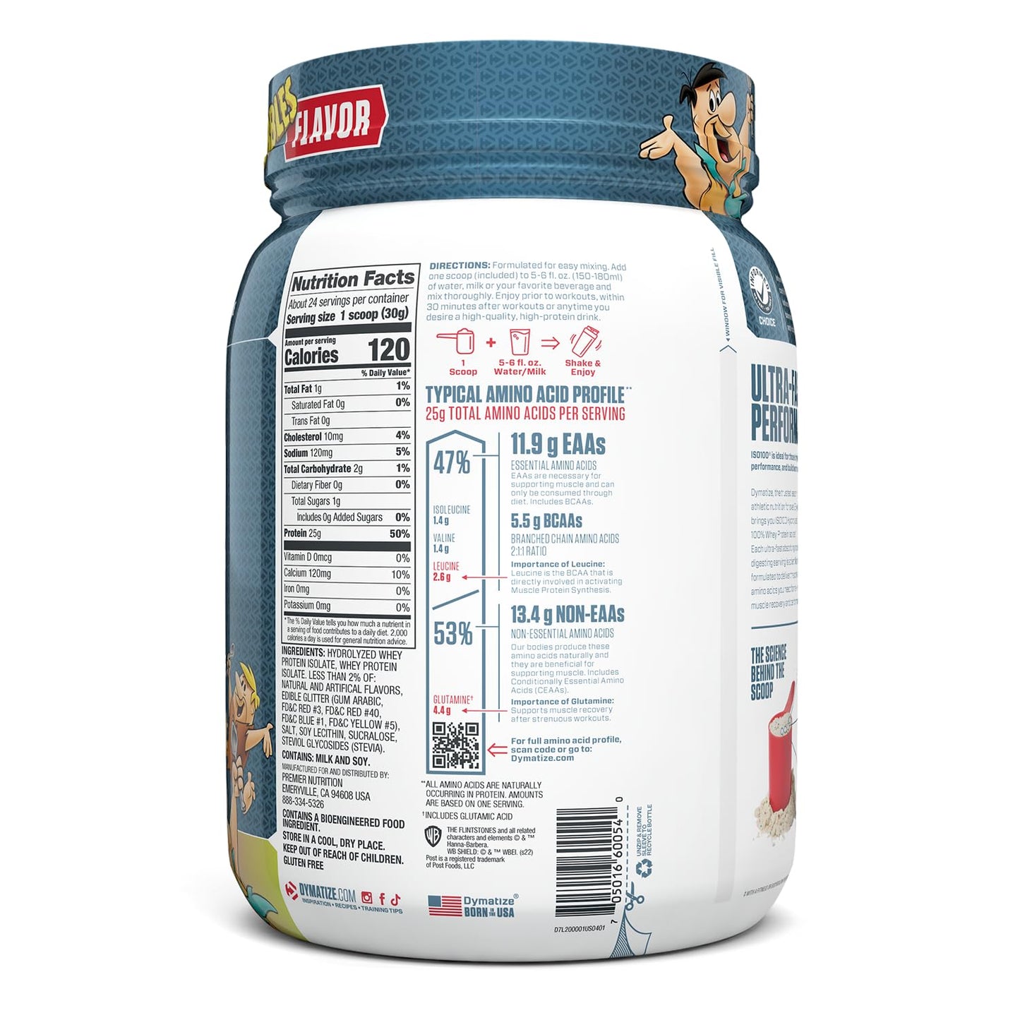 Dymatize x Fruity Pebbles ISO100 Whey Protein Powder Isolate, 25g of Protein, 20 Servings, 5.5g BCAAs, 120 Cal., Gluten Free, 1g Fat, 1g Sugar, 2g Carb