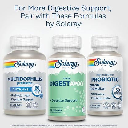 SOLARAY Super Digestaway Digestive Enzymes - Pancreatin, Papain, Ginger, Pepsin, Betaine HCl, Aloe Vera, and More - Digestion & Nutrient Absorption Support - Lab Verified - 180 VegCaps