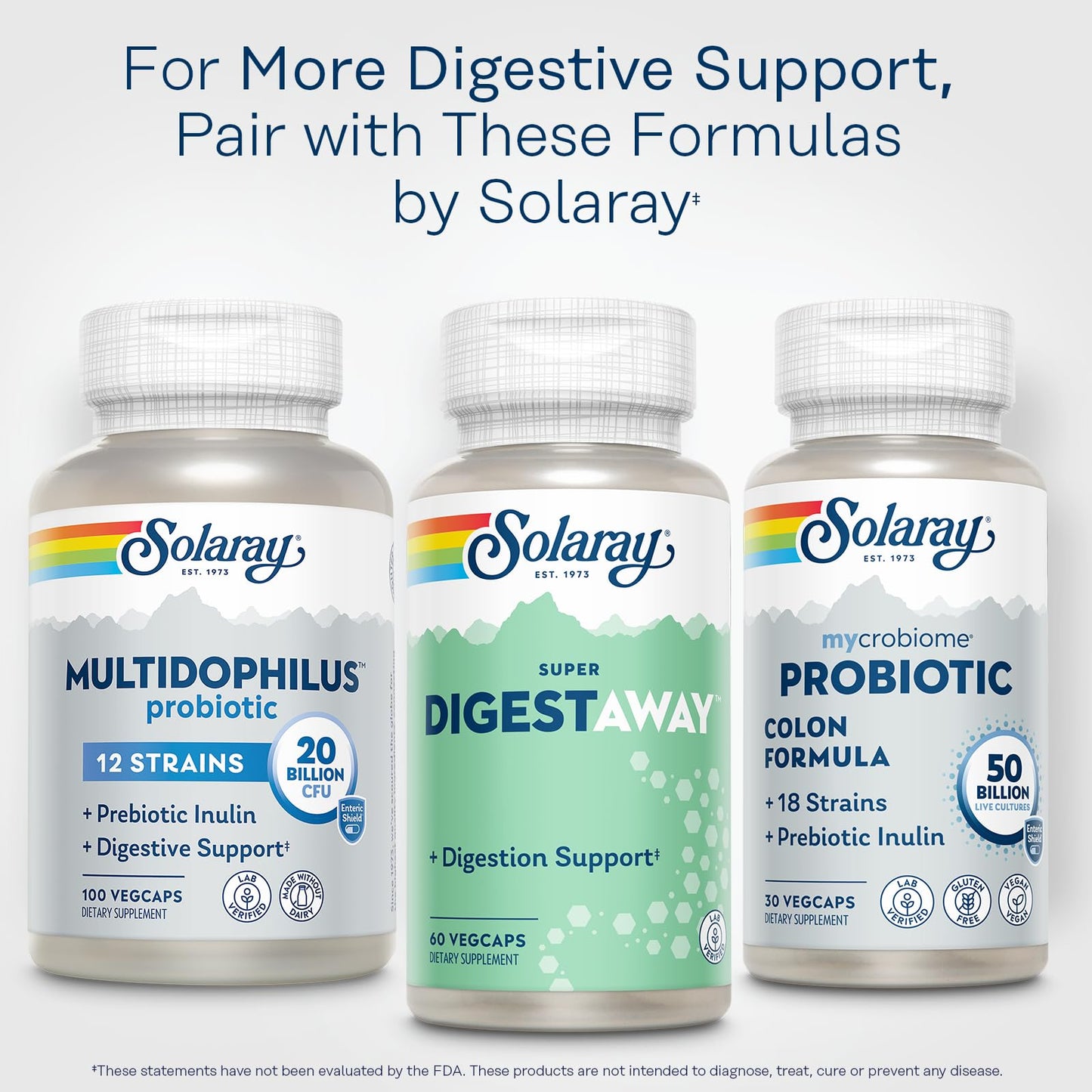 SOLARAY Super Digestaway Digestive Enzymes - Pancreatin, Papain, Ginger, Pepsin, Betaine HCl, Aloe Vera, and More - Digestion & Nutrient Absorption Support - Lab Verified - 180 VegCaps