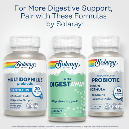 SOLARAY Super Digestaway Digestive Enzymes - Pancreatin, Papain, Ginger, Pepsin, Betaine HCl, Aloe Vera, and More - Digestion & Nutrient Absorption Support - Lab Verified - 180 VegCaps