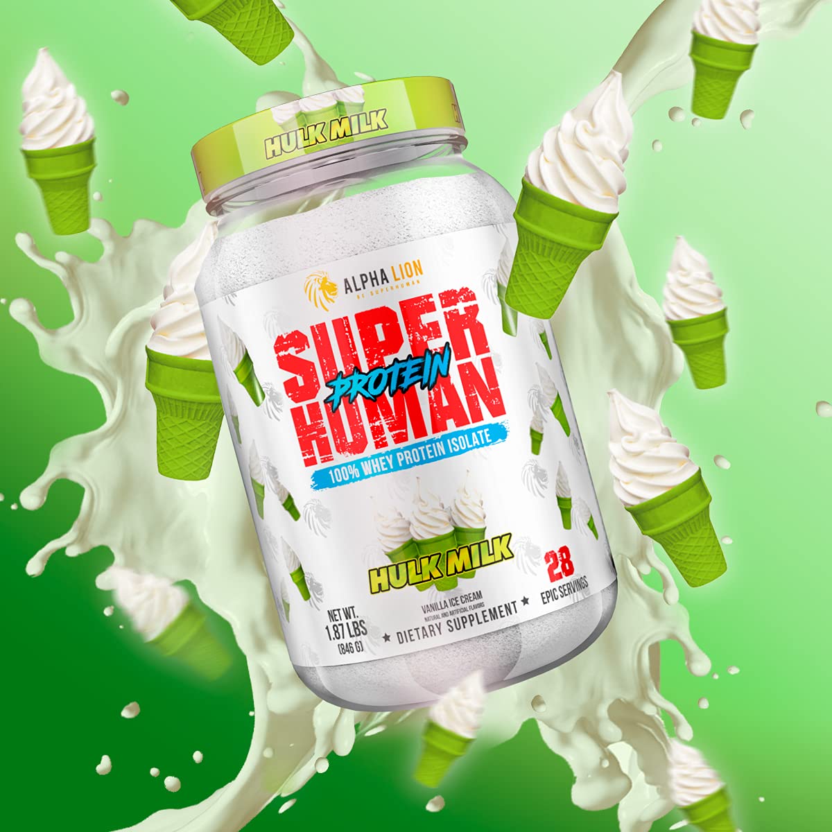 ALPHA LION Superhuman Whey Protein Powder, Great Tasting Pure Whey Protein Isolate, Low Carb, Low Sugar, No Bloat Post Workout, Muscle Recovery & Growth (28 Servings, Orange Gainsicle)