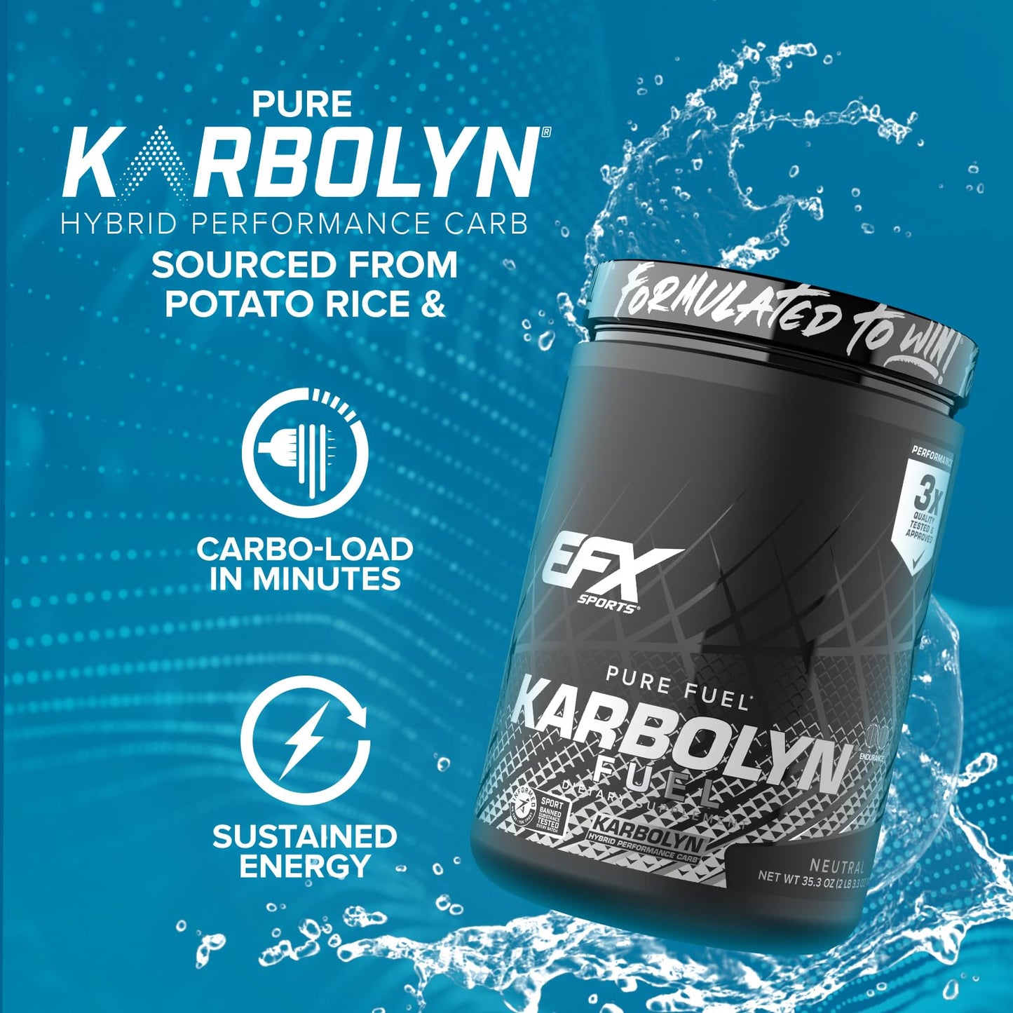 EFX Sports Karbolyn Fuel | Fast-Absorbing Carbohydrate Powder | Carb Load, Sustained Energy, Quick Recovery | Stimulant Free | 39 Servings (Neutral)