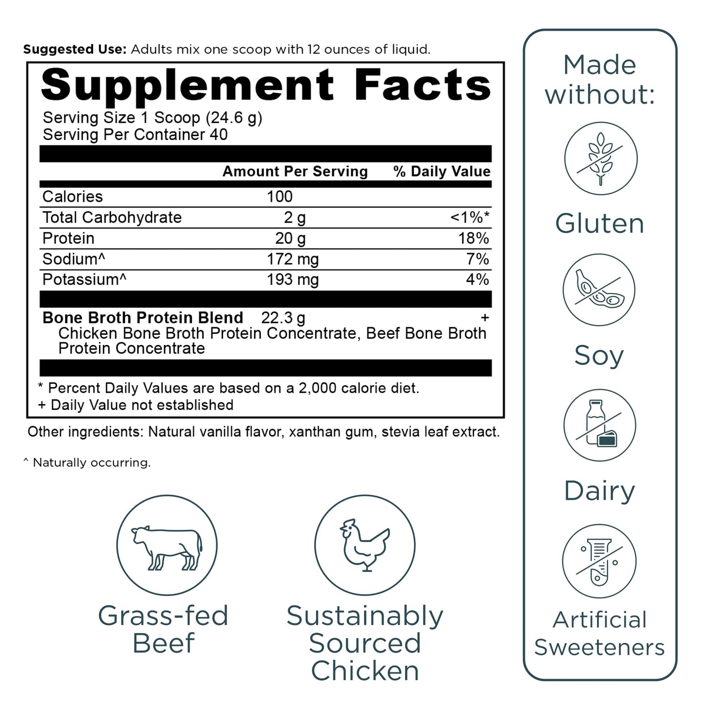 Ancient Nutrition Grass Fed, Cage Free, Bone Broth Protein Powder, 20g Protein, Hydrolyzed Collagen Peptides, Keto & Paleo Friendly, Supports Joint, Gut Health, Vanilla, 20 Servings