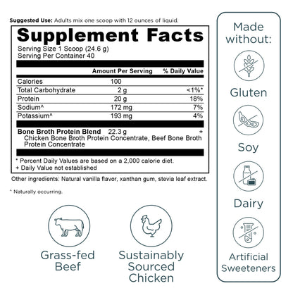 Ancient Nutrition Grass Fed, Cage Free, Bone Broth Protein Powder, 20g Protein, Hydrolyzed Collagen Peptides, Keto & Paleo Friendly, Supports Joint, Gut Health, Vanilla, 20 Servings