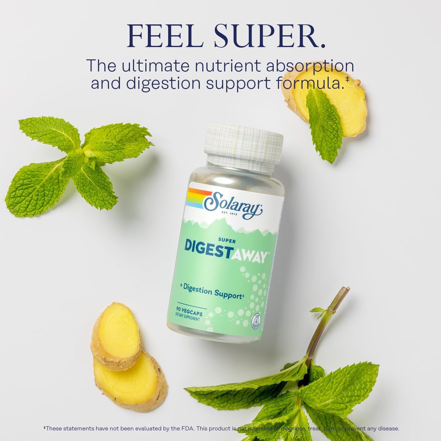 SOLARAY Super Digestaway Digestive Enzymes - Pancreatin, Papain, Ginger, Pepsin, Betaine HCl, Aloe Vera, and More - Digestion & Nutrient Absorption Support - Lab Verified - 180 VegCaps