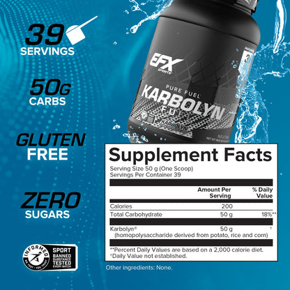EFX Sports Karbolyn Fuel | Fast-Absorbing Carbohydrate Powder | Carb Load, Sustained Energy, Quick Recovery | Stimulant Free | 39 Servings (Neutral)