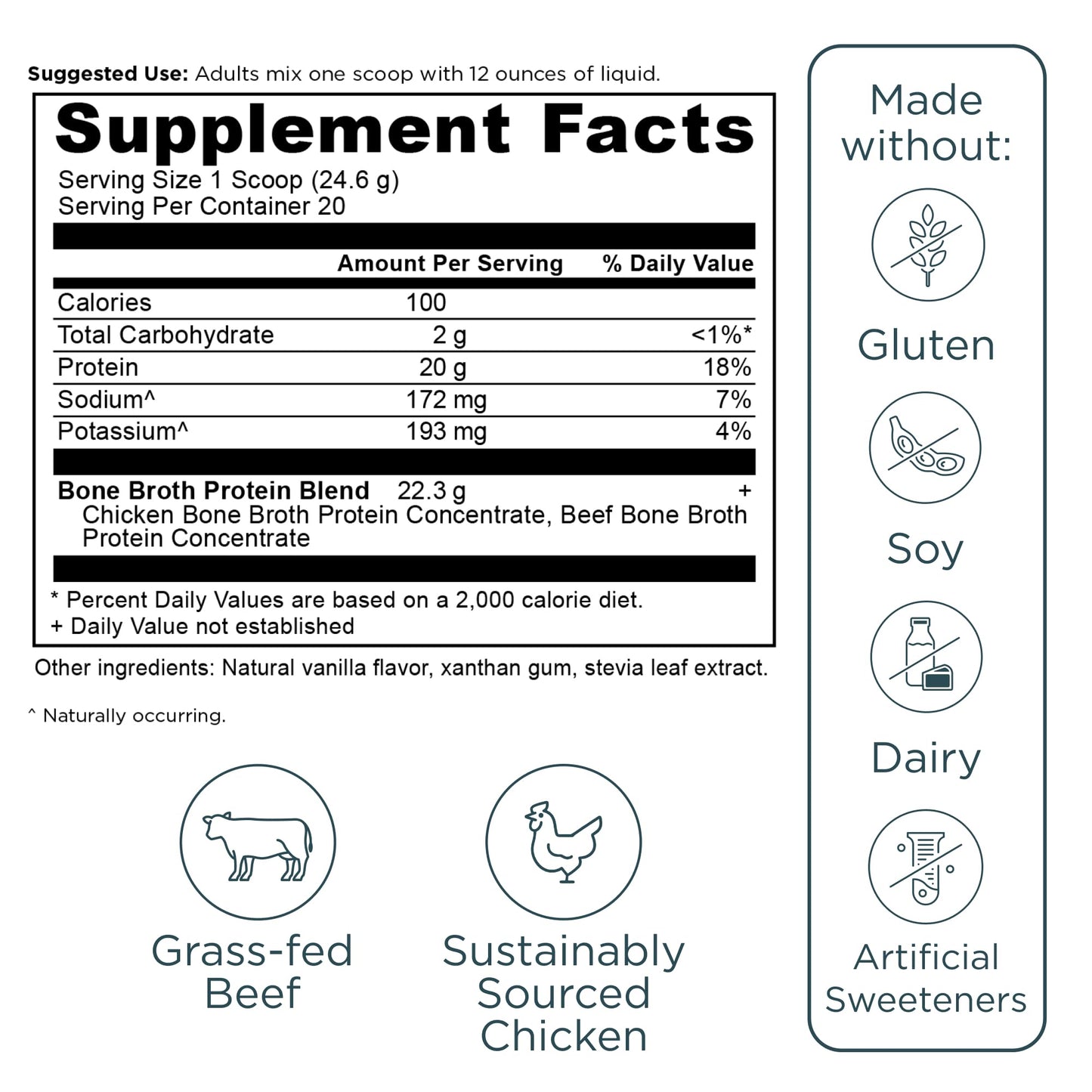 Ancient Nutrition Grass Fed, Cage Free, Bone Broth Protein Powder, 20g Protein, Hydrolyzed Collagen Peptides, Keto & Paleo Friendly, Supports Joint, Gut Health, Vanilla, 20 Servings