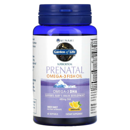 Garden of Life Prenatal DHA Omega 3 Fish Oil Supplement - Minami Natural Prenatal, Lemon, 60 Softgels