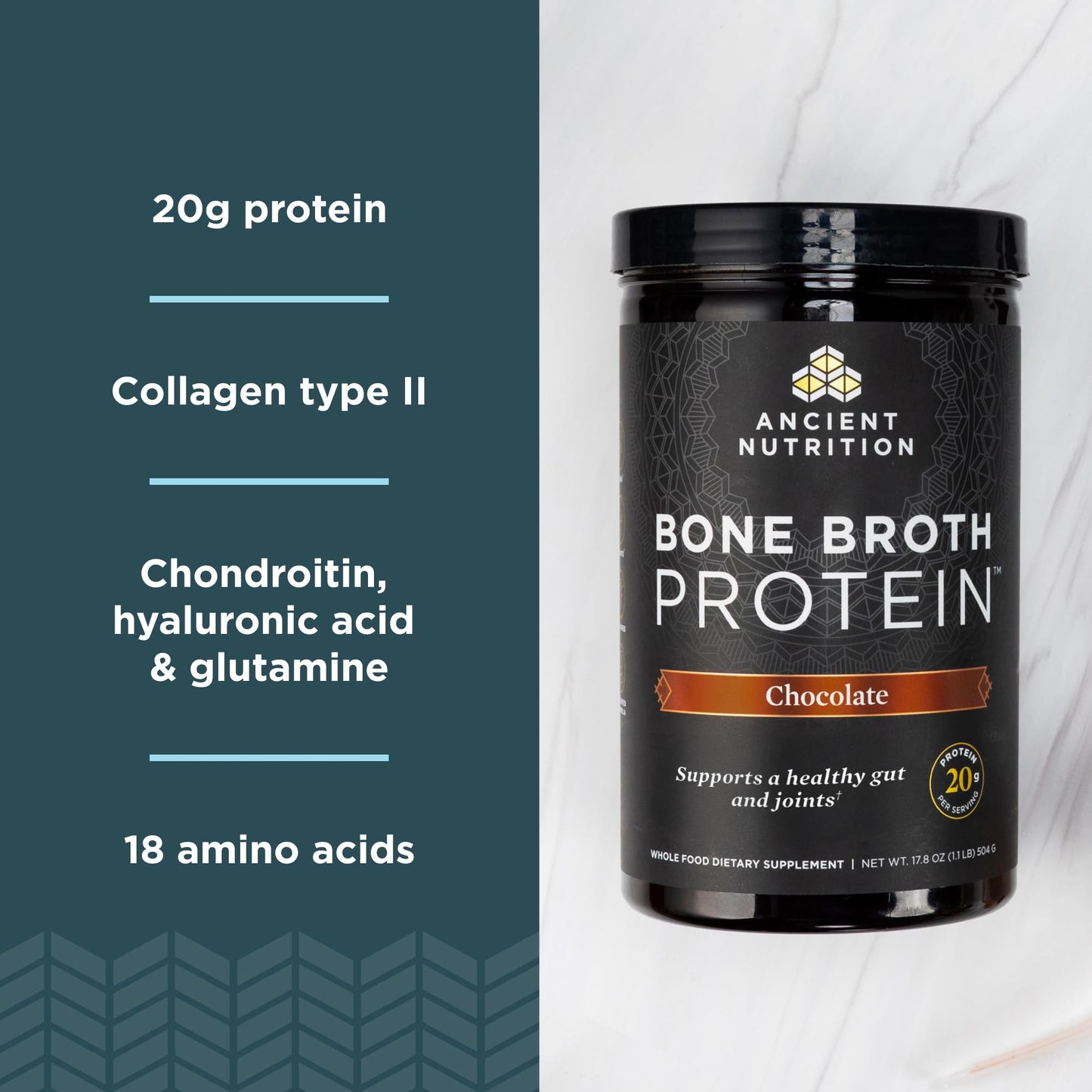 Ancient Nutrition Grass Fed, Cage Free, Bone Broth Protein Powder, 20g Protein, Hydrolyzed Collagen Peptides, Keto & Paleo Friendly, Supports Joint, Gut Health, Vanilla, 20 Servings