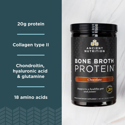 Ancient Nutrition Grass Fed, Cage Free, Bone Broth Protein Powder, 20g Protein, Hydrolyzed Collagen Peptides, Keto & Paleo Friendly, Supports Joint, Gut Health, Vanilla, 20 Servings