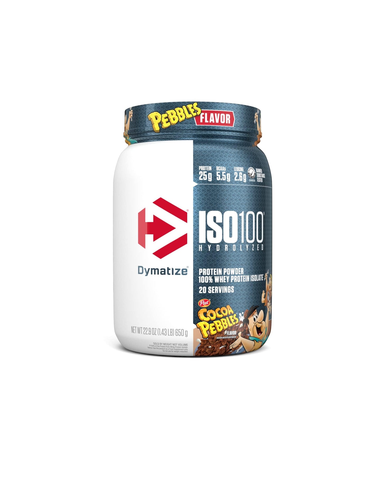 Dymatize x Fruity Pebbles ISO100 Whey Protein Powder Isolate, 25g of Protein, 20 Servings, 5.5g BCAAs, 120 Cal., Gluten Free, 1g Fat, 1g Sugar, 2g Carb