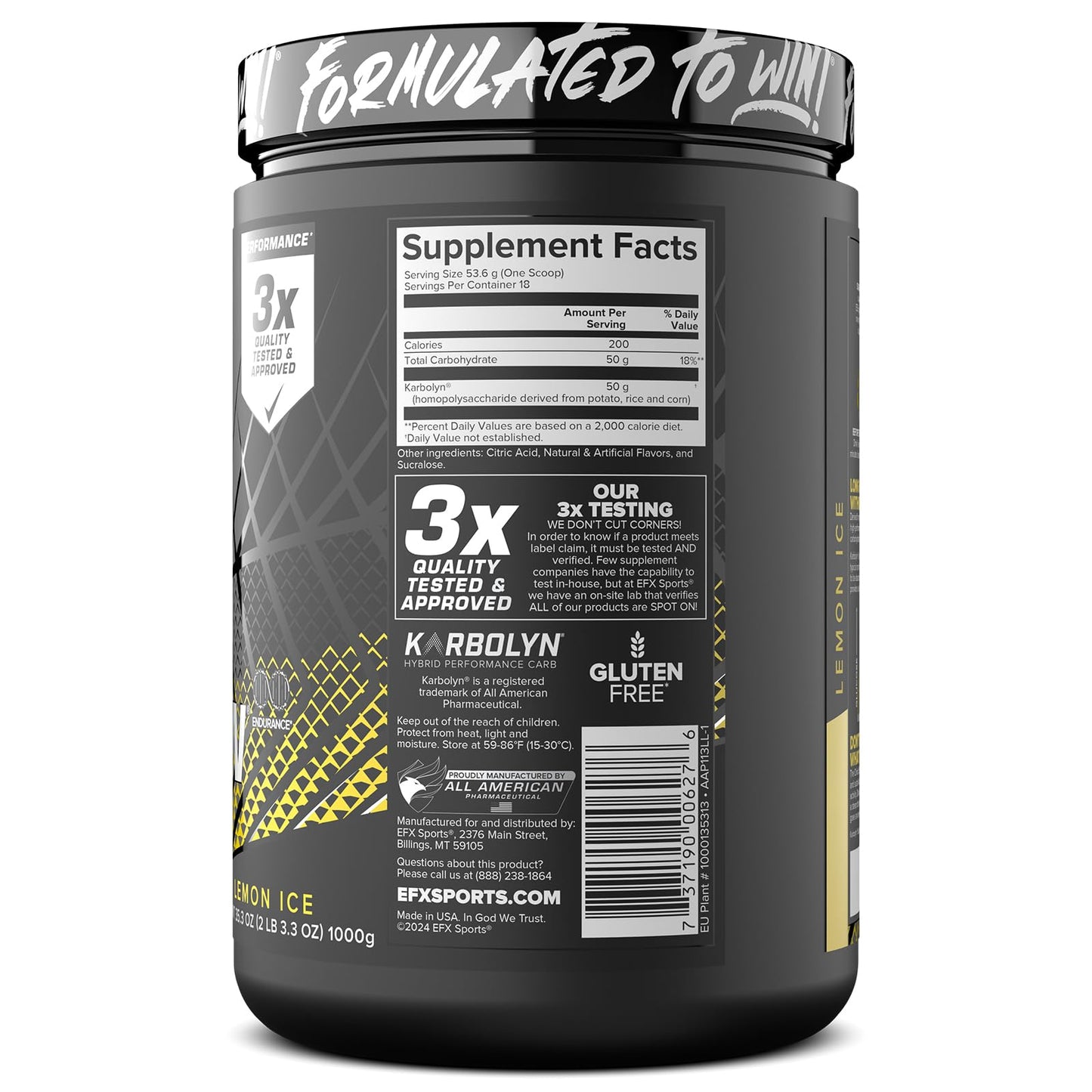 EFX Sports Karbolyn Fuel | Fast-Absorbing Carbohydrate Powder | Carb Load, Sustained Energy, Quick Recovery | Stimulant Free | 39 Servings (Neutral)