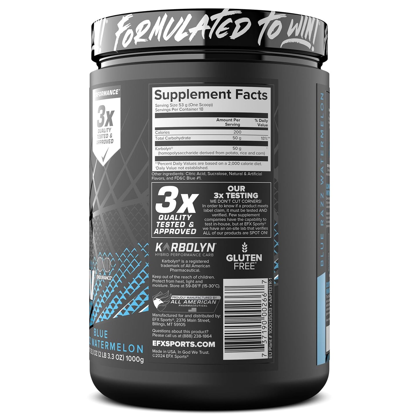 EFX Sports Karbolyn Fuel | Fast-Absorbing Carbohydrate Powder | Carb Load, Sustained Energy, Quick Recovery | Stimulant Free | 39 Servings (Neutral)