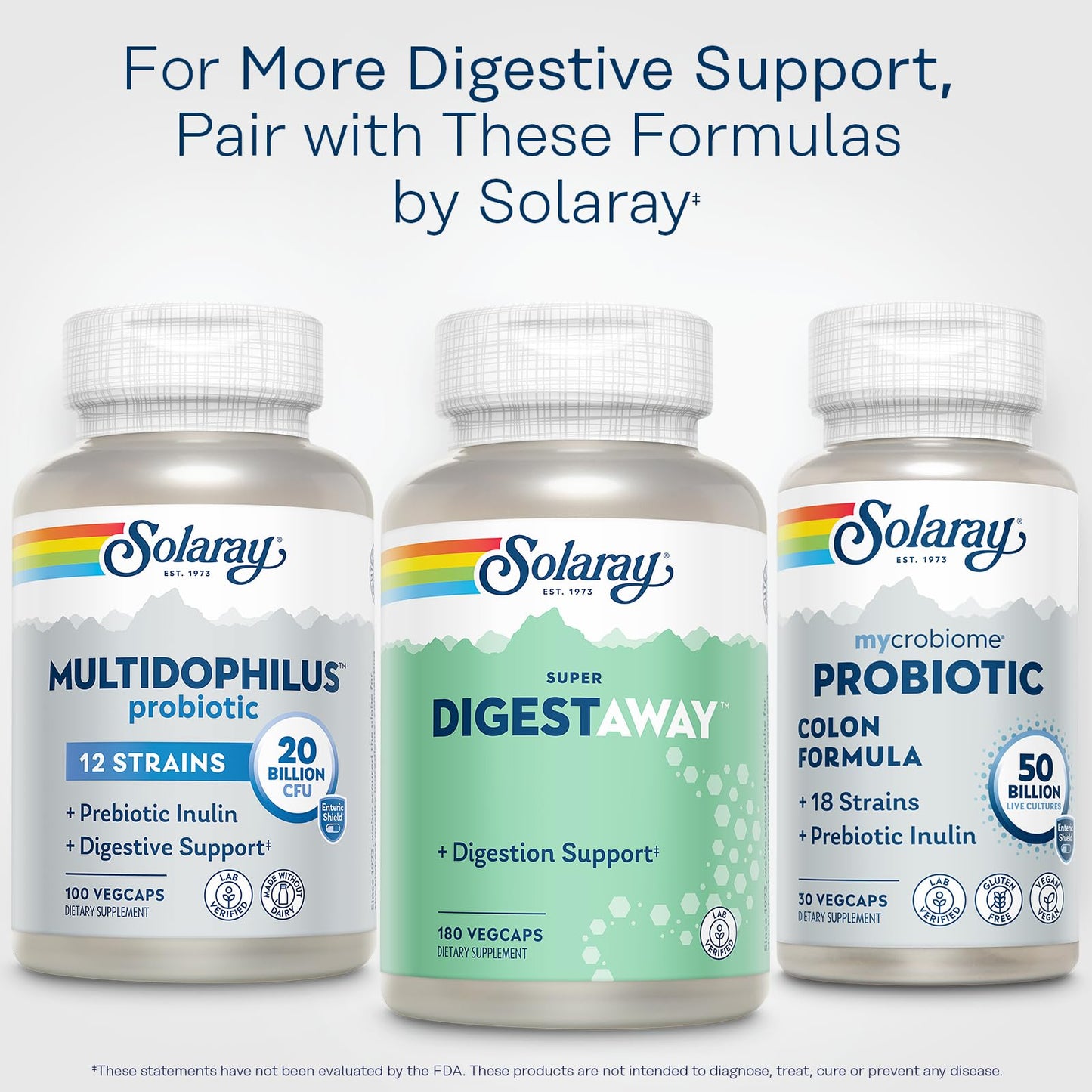 SOLARAY Super Digestaway Digestive Enzymes - Pancreatin, Papain, Ginger, Pepsin, Betaine HCl, Aloe Vera, and More - Digestion & Nutrient Absorption Support - Lab Verified - 180 VegCaps