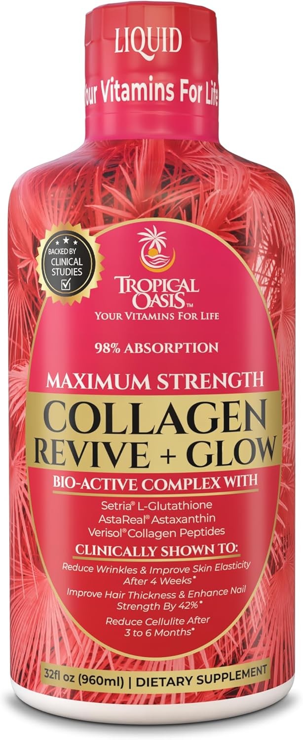 Tropical Oasis Liquid Collagen Glow, VERISOL 5000mg + Biotin, 32 Servings
