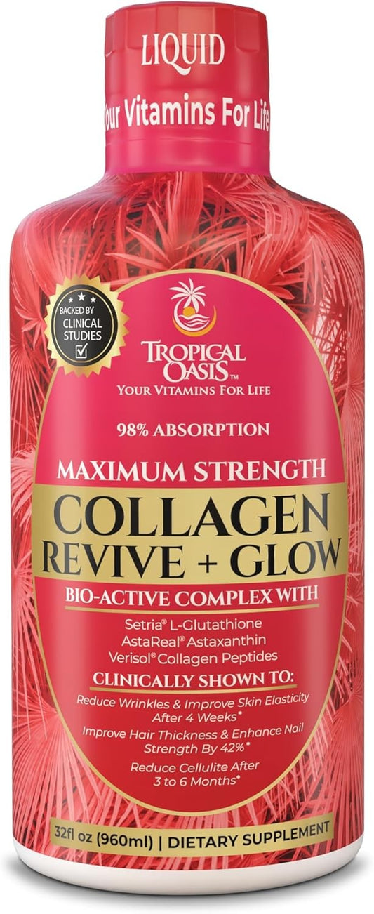 Tropical Oasis Liquid Collagen Glow, VERISOL 5000mg + Biotin, 32 Servings