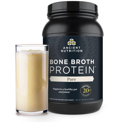 Ancient Nutrition Grass Fed, Cage Free, Bone Broth Protein Powder, 20g Protein, Hydrolyzed Collagen Peptides, Keto & Paleo Friendly, Supports Joint, Gut Health, Vanilla, 20 Servings