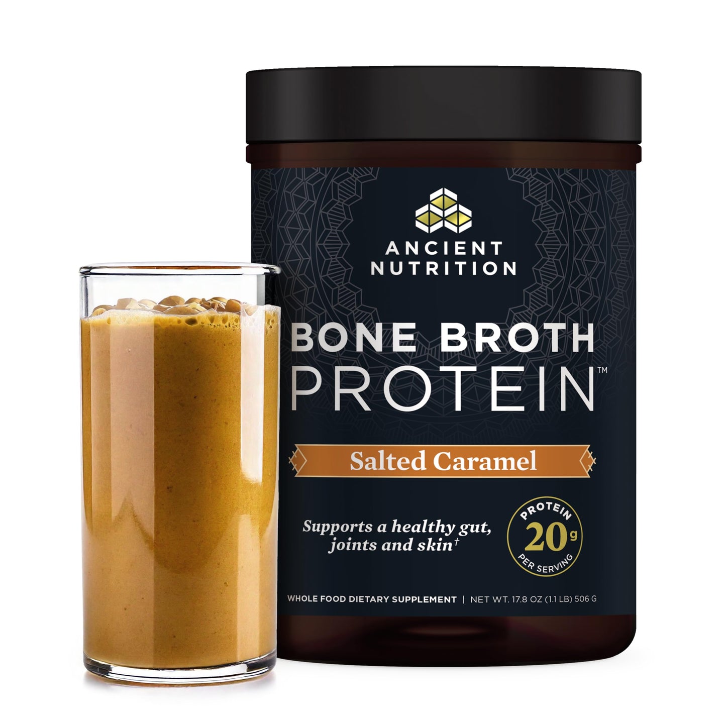 Ancient Nutrition Grass Fed, Cage Free, Bone Broth Protein Powder, 20g Protein, Hydrolyzed Collagen Peptides, Keto & Paleo Friendly, Supports Joint, Gut Health, Vanilla, 20 Servings