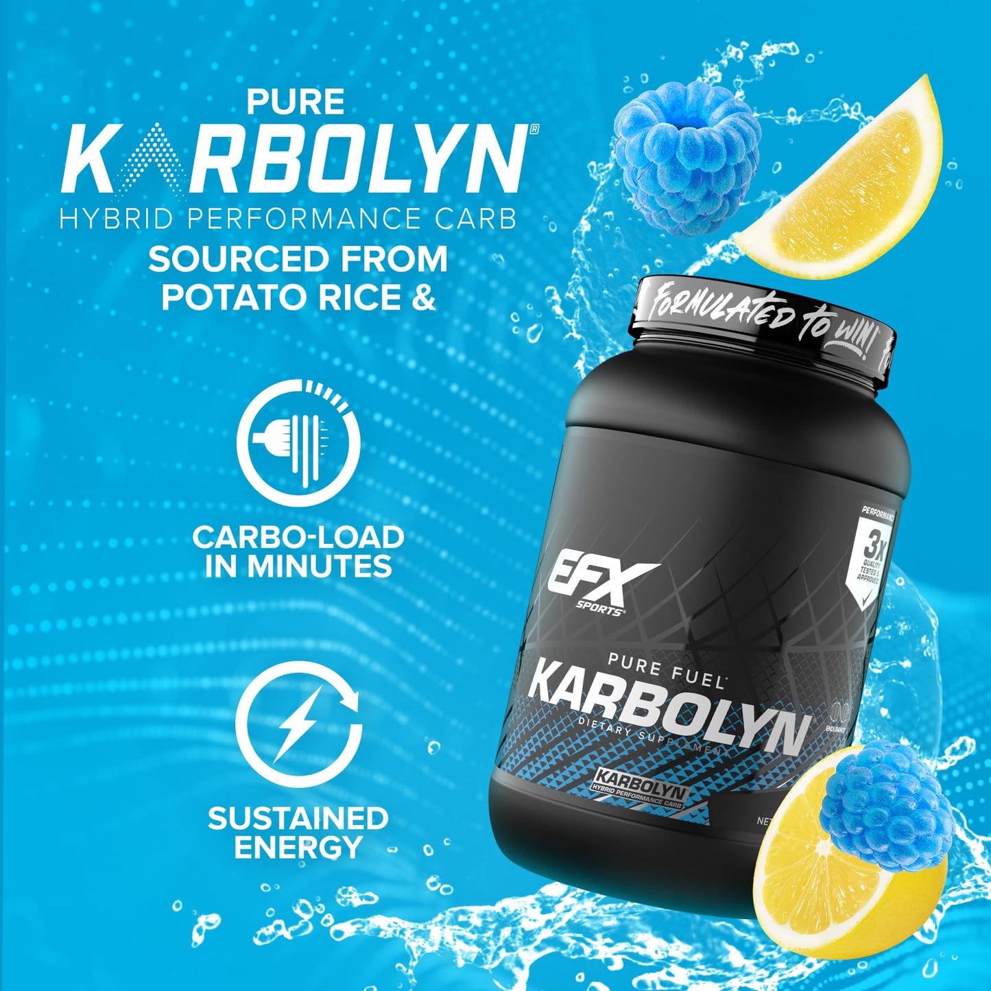 EFX Sports Karbolyn Fuel | Fast-Absorbing Carbohydrate Powder | Carb Load, Sustained Energy, Quick Recovery | Stimulant Free | 39 Servings (Neutral)
