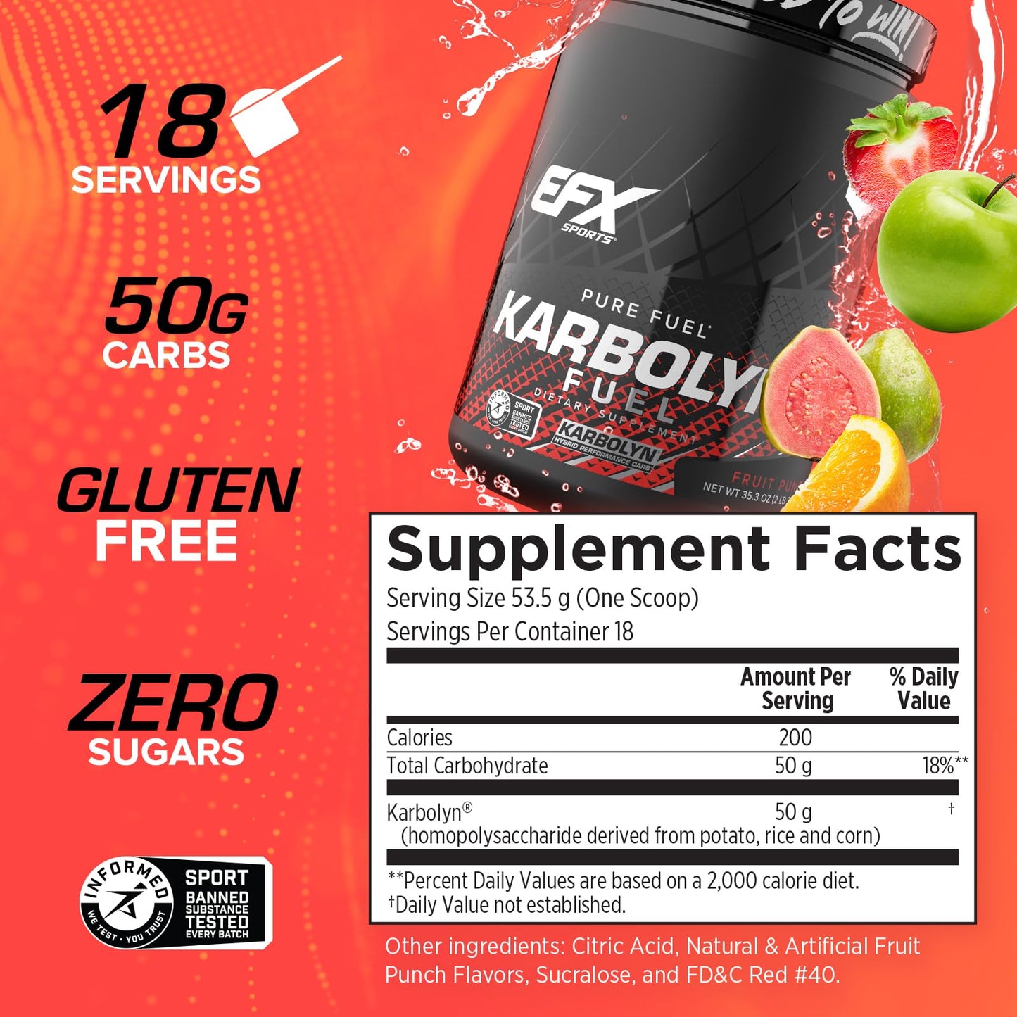 EFX Sports Karbolyn Fuel | Fast-Absorbing Carbohydrate Powder | Carb Load, Sustained Energy, Quick Recovery | Stimulant Free | 39 Servings (Neutral)