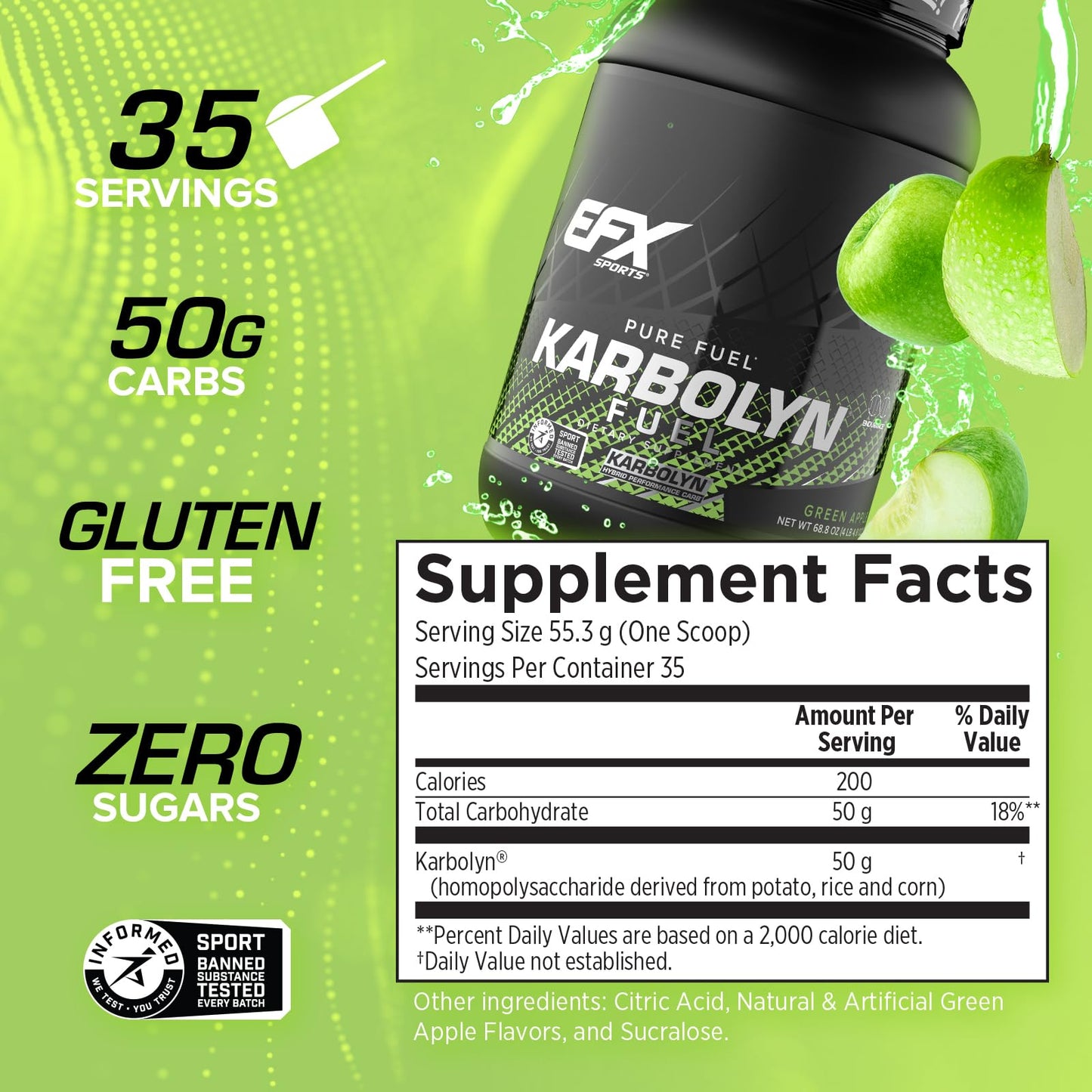 EFX Sports Karbolyn Fuel | Fast-Absorbing Carbohydrate Powder | Carb Load, Sustained Energy, Quick Recovery | Stimulant Free | 39 Servings (Neutral)