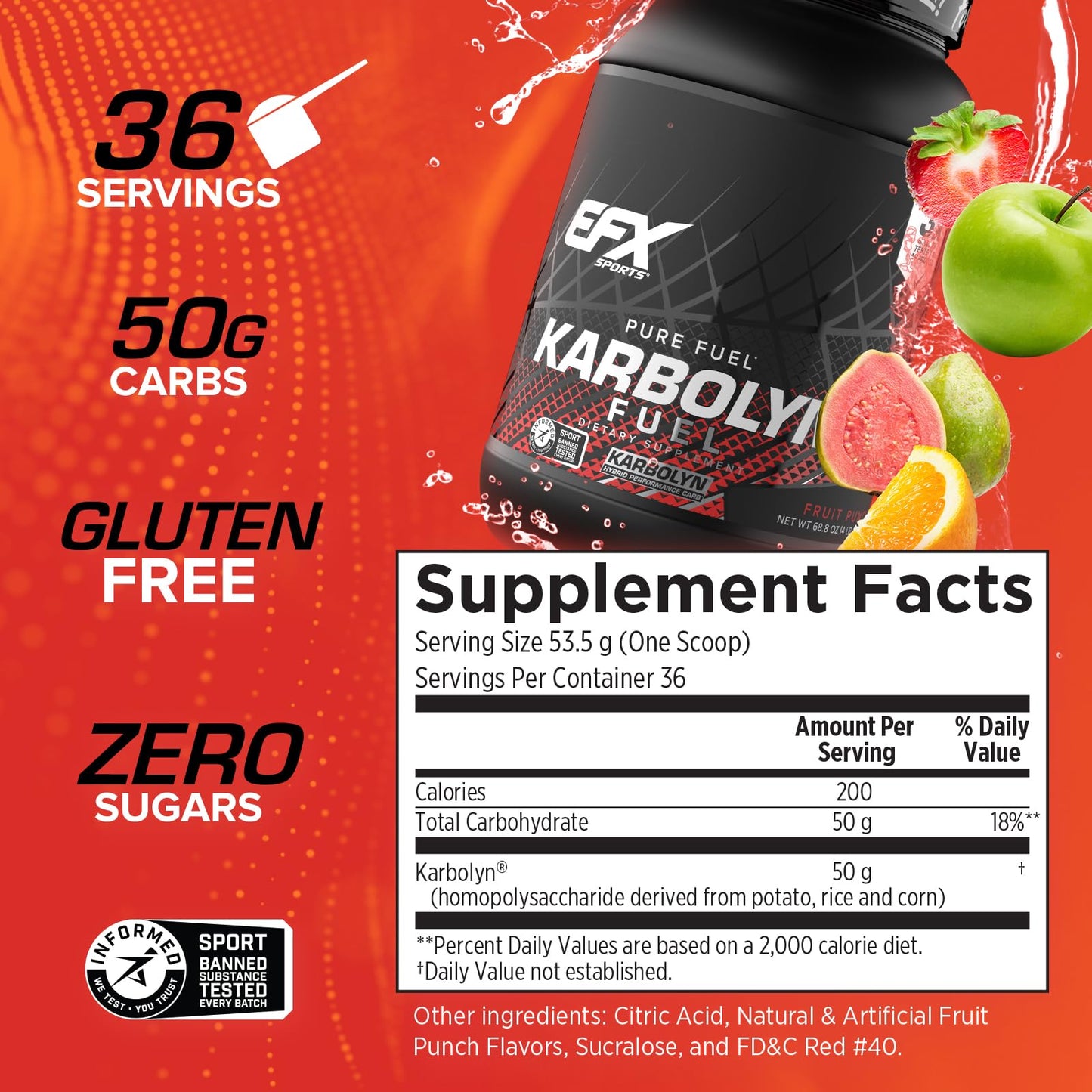 EFX Sports Karbolyn Fuel | Fast-Absorbing Carbohydrate Powder | Carb Load, Sustained Energy, Quick Recovery | Stimulant Free | 39 Servings (Neutral)