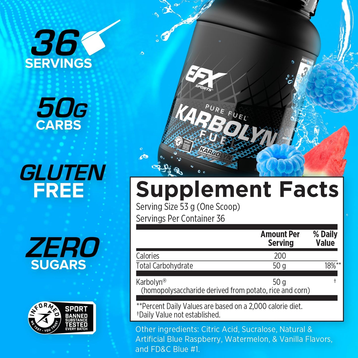 EFX Sports Karbolyn Fuel | Fast-Absorbing Carbohydrate Powder | Carb Load, Sustained Energy, Quick Recovery | Stimulant Free | 39 Servings (Neutral)