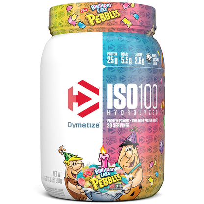 Dymatize x Fruity Pebbles ISO100 Whey Protein Powder Isolate, 25g of Protein, 20 Servings, 5.5g BCAAs, 120 Cal., Gluten Free, 1g Fat, 1g Sugar, 2g Carb