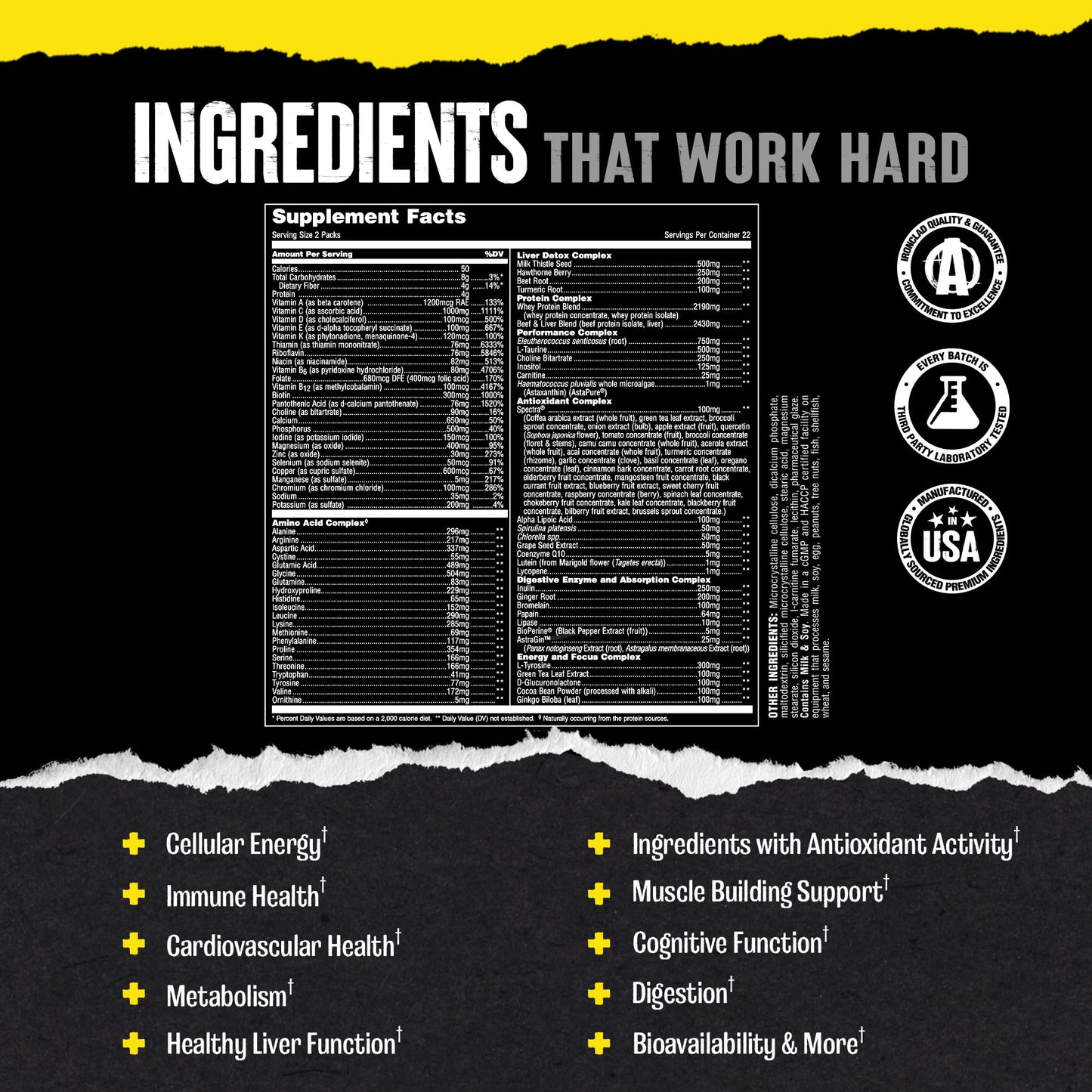 Animal Pak - Convenient All-in-One Vitamin & Supplement Powder - Zinc, Vitamins C, B, D, Amino Acids, Immune Support, Digestive Enzymes, and More - Daily Multivitamin for Women & Men - 60 Scoops