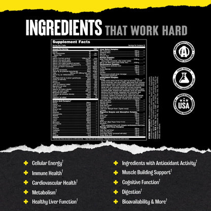 Animal Pak - Convenient All-in-One Vitamin & Supplement Powder - Zinc, Vitamins C, B, D, Amino Acids, Immune Support, Digestive Enzymes, and More - Daily Multivitamin for Women & Men - 60 Scoops