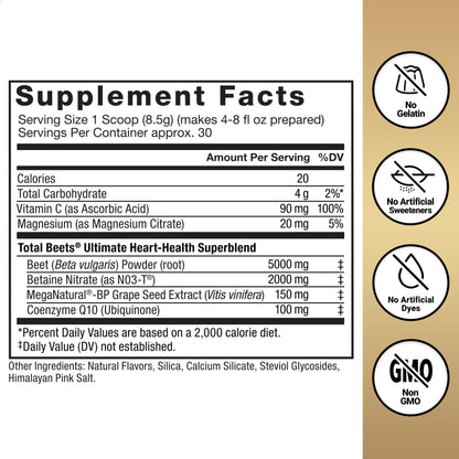 Force Factor Total Beets Ultimate Heart Health Blood Pressure Support with CoQ10, Beet Root Powder, Grape Seed Extract, Blood Pressure Supplement for Circulation, Black Cherry, 30 Servings
